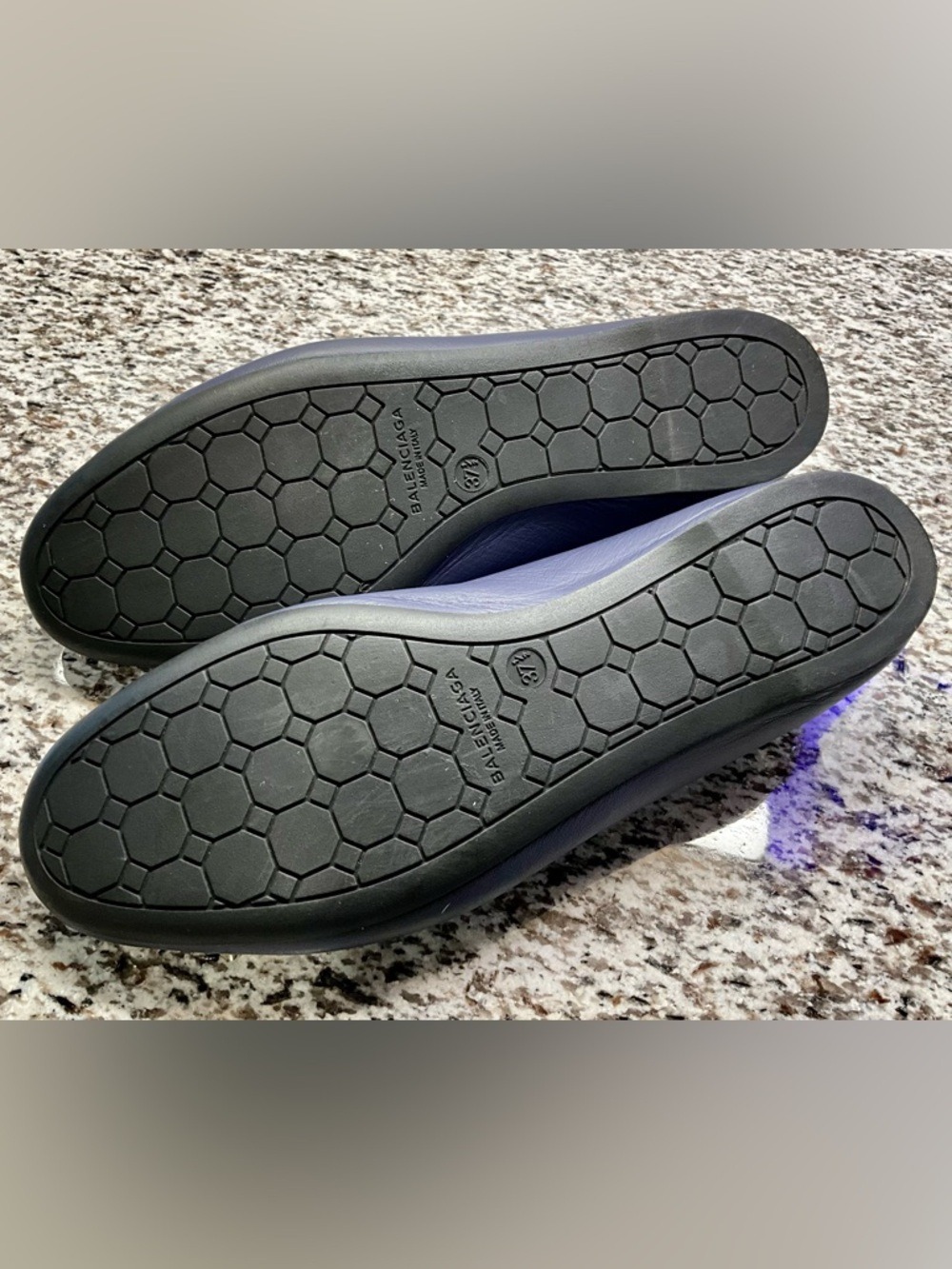 Balenciaga Navy Blue Leather Studded Ballerina Flats 37.5 Gold Hardware - Picture 4 of 8